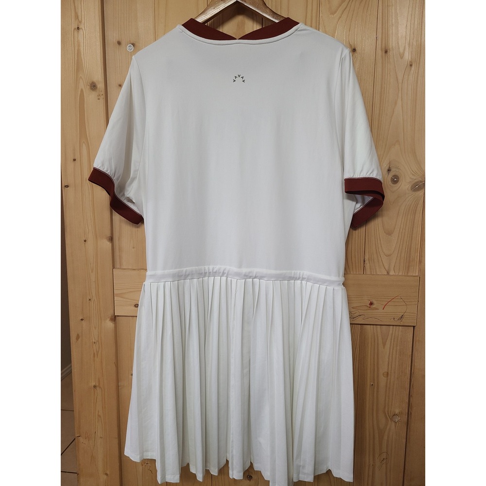 Varley Tennis Dress Women 2X White Burgundy Pleated Ringer Activewear - Picture 5 of 8